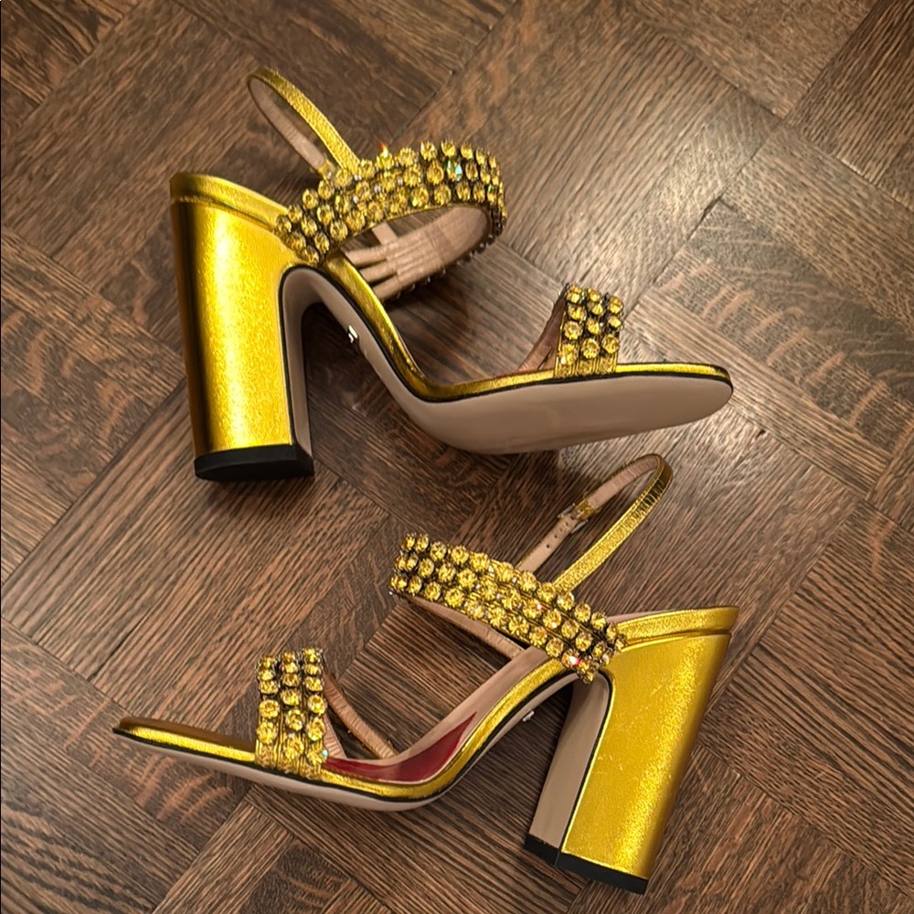 Gucci Sandals Gold metallic crystal size 35.5 brand new with box - Picture 3 of 10